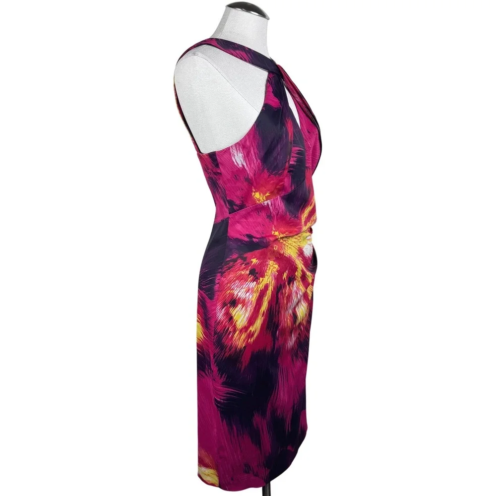Karen Millen Women's Abstract Print Crisscross‎ Halter Neck Sheath Dress Size 10